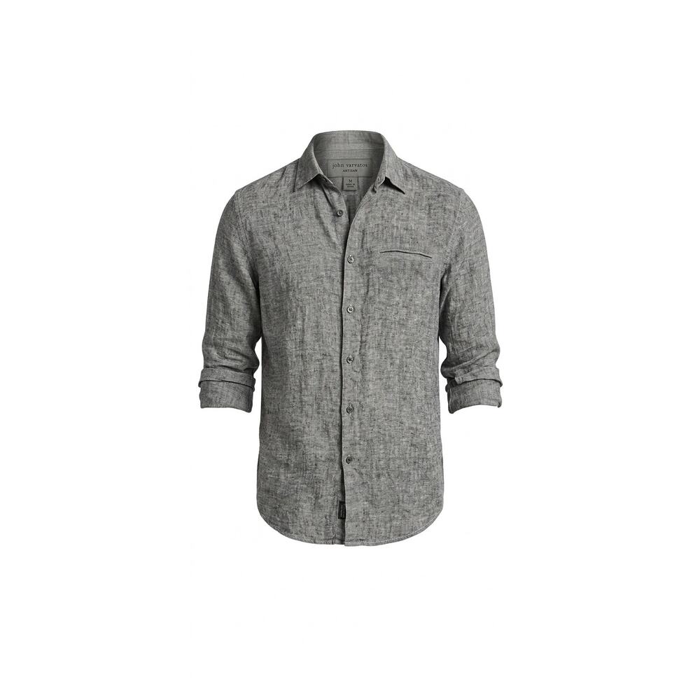 John Varvatos Artisan Linen Heather Gray Slim Fit Button Front Shirt Mens Medium